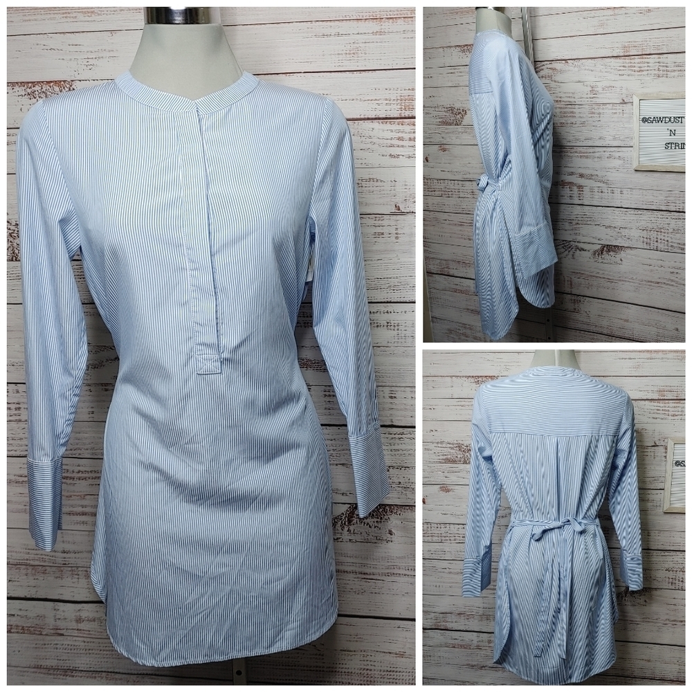 THEORY Striped Tie Waist Tunic Dress Size S